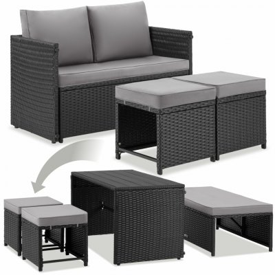 tectake 406475 2 v 1 ratanová zahradní sedací souprava monopoli, pohovka a lounge set - černá – Zboží Mobilmania