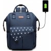 Taška na kočárek Kono batoh Polka s USB portem modrá s puntíky