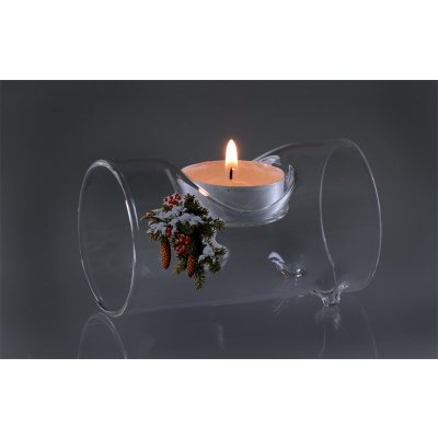 DT GLASS Vánoční trubicový svícen na 1 svíčku s obrázkem zasněžené větvičky