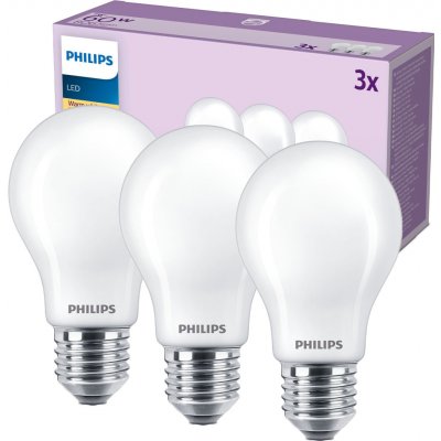 Philips 3x LED Žárovka E27 A60 7W = 60W 806 lm 2700K teplá bílá Filament Milky – Hledejceny.cz