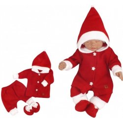 Z&amp;Z 3-dílná pletená souprava, kabátek, kalhoty a botičky Baby Santa, červená