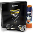 Gillette Fusion ProShield holicí strojek + Sensitive gel na holení 170 ml + cestovní pouzdro dárková sada