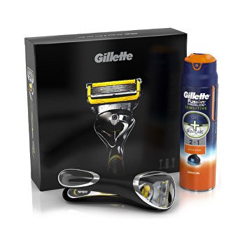 Gillette Fusion ProShield holicí strojek + Sensitive gel na holení 170 ml + cestovní pouzdro dárková sada