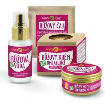 Purity Vision Růžová sada růžový krém omlazující 40 ml + růžový krém univerzální 70 ml + růžová voda 50 ml + růžový čaj 10 g dárková sada