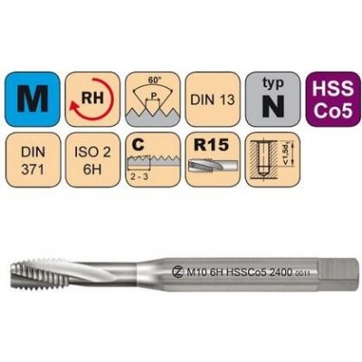 NÁSTROJE CZ Závitník strojní M6x1 ISO2 HSSCo5 DIN 371 RSP15 - 2400 - CZZ2400-M6-ISO2 – Zboží Mobilmania
