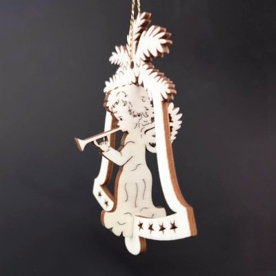 AMADEA Dřevěná ozdoba 3D zvonek anděl s trubkou 9 cm – Hledejceny.cz