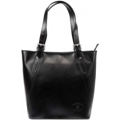 L Artigiano Černá kožená kabelka 8470 F shopperbag s odnímatelným popruhem