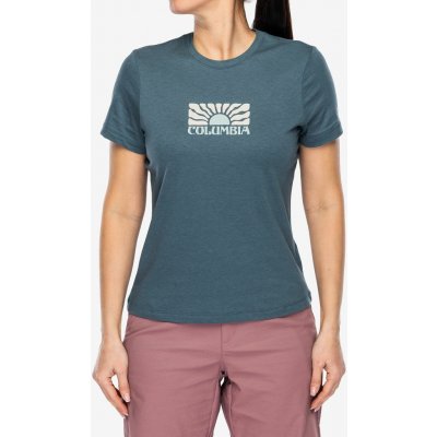 Columbia Dámské tričko RUBY SPRINGS GRAPHIC FITTED SS Tmavě modrá Světle modrá Bílá – Zboží Dáma