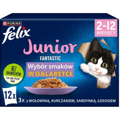 Felix Fantastic Junior kuřecí hovězí losos sardinky 12 x 85 g – Zbozi.Blesk.cz