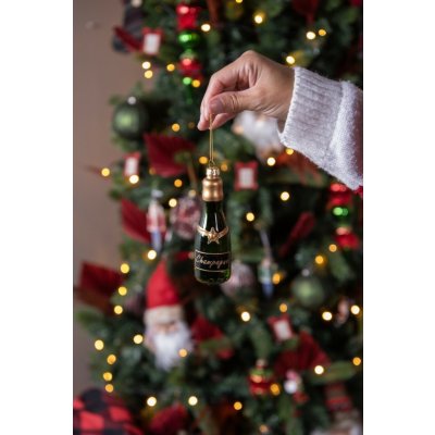 Clayre & Eef Zelená vánoční skleněná ozdoba láhev šampaňské Champagne Ø 4*12 cm – Hledejceny.cz