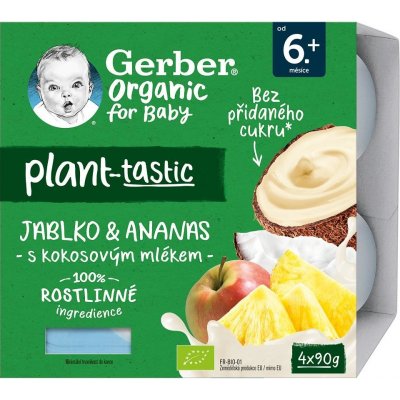 GERBER Organic 100% Dezert rostlinný jablko a ananas s kokosovým mlékem 4 x 90 g​ – Hledejceny.cz