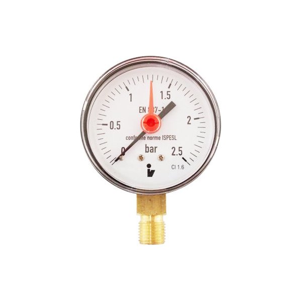 Měření voda, plyn, topení MALGORANI SITEM Manometr (tlakoměr) d63mm 0-2,5 BAR SPODNÍ vývod 1/4" - voda, vzduch M6325S
