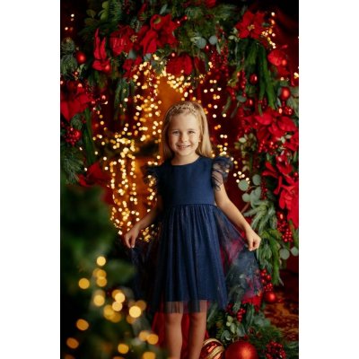 Lily Grey dívčí slavnostní šaty s třpytivou sukní a volánkovými rukávky modré – Zbozi.Blesk.cz