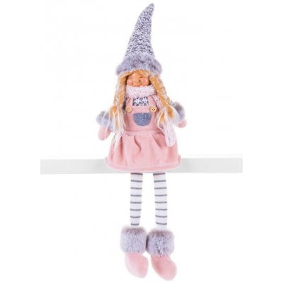 MagicHome Vánoční figurka Holčička s vysokým kloboukem látka růžovo-šedá 17x12x54 cm – Hledejceny.cz