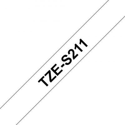 Brother TZE-S211, černý tisk bílý podklad, 8m x 6mm, extrémně adhezivní – HobbyKompas.cz