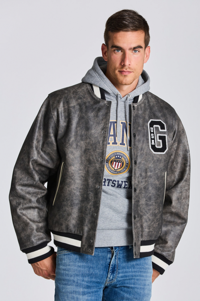 Gant D1. Leather Gant Varsity Jacket černá