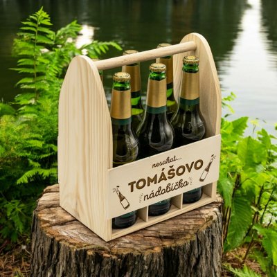 Dřevia Dřevěný nosič na 6 láhví NÁDOBÍČKO, se jménem – Zboží Dáma