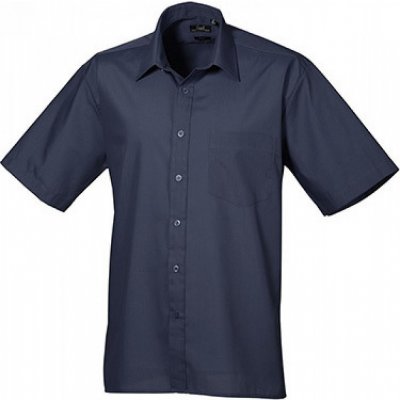 Premier Workwear pánská popelínová pracovní košile s krátkým rukávem modrá námořní
