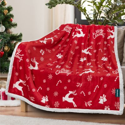 Textilomanie Vánoční červená beránková deka z mikroplyše Candy bells 300 g/m2 200x220 – Zboží Mobilmania