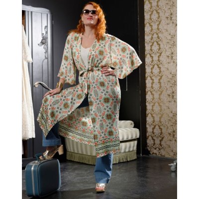 Dlouhé kimono s potiskem Marylin Feltz zelená mořská – Sleviste.cz