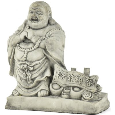 Zahradní betonová dekorace - Buddha Hotei s ingoty a mincemi štěstí – Zboží Mobilmania