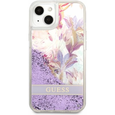 Pouzdro Guess Liquid Glitter Flower Apple iPhone 13 mini, nachové