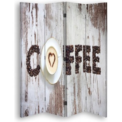 Feeby Paraván Pokojový Čtyřdílný Oboustranný Canvas Nápis Coffee Z Kávových Zrnek 1350512400861