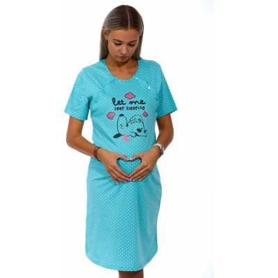 Tyrkysová puntíkatá kojící a těhotenská košilka na knoflíky let me kepp sleeping 1C3246 modrá – Zboží Mobilmania