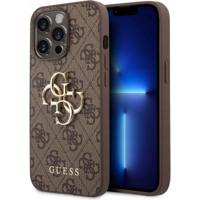 Pouzdro Guess PU 4G Metal Logo iPhone 14 Pro hnědé