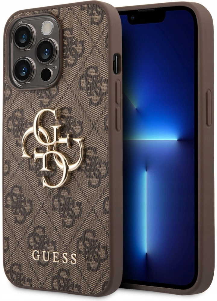 Pouzdro Guess PU 4G Metal Logo iPhone 14 Pro hnědé