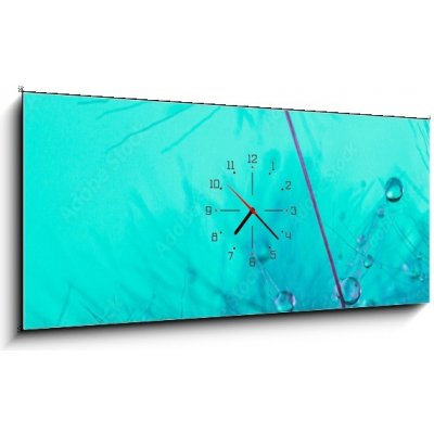 Obraz s hodinami 1D panorama - 120 x 50 cm - Parachute seed from a dandelion on a blue background Padák osivo z pampelišky na modrém pozadí – Zboží Mobilmania