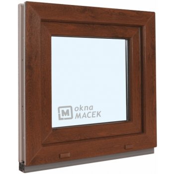 KNIPPING Plastové okno - 70 AD, 600x600 mm, OS, ořech Otevírání: levé (OSl), Sklo: čiré, Barva, imitace: ořech/bílá (jednostranně)