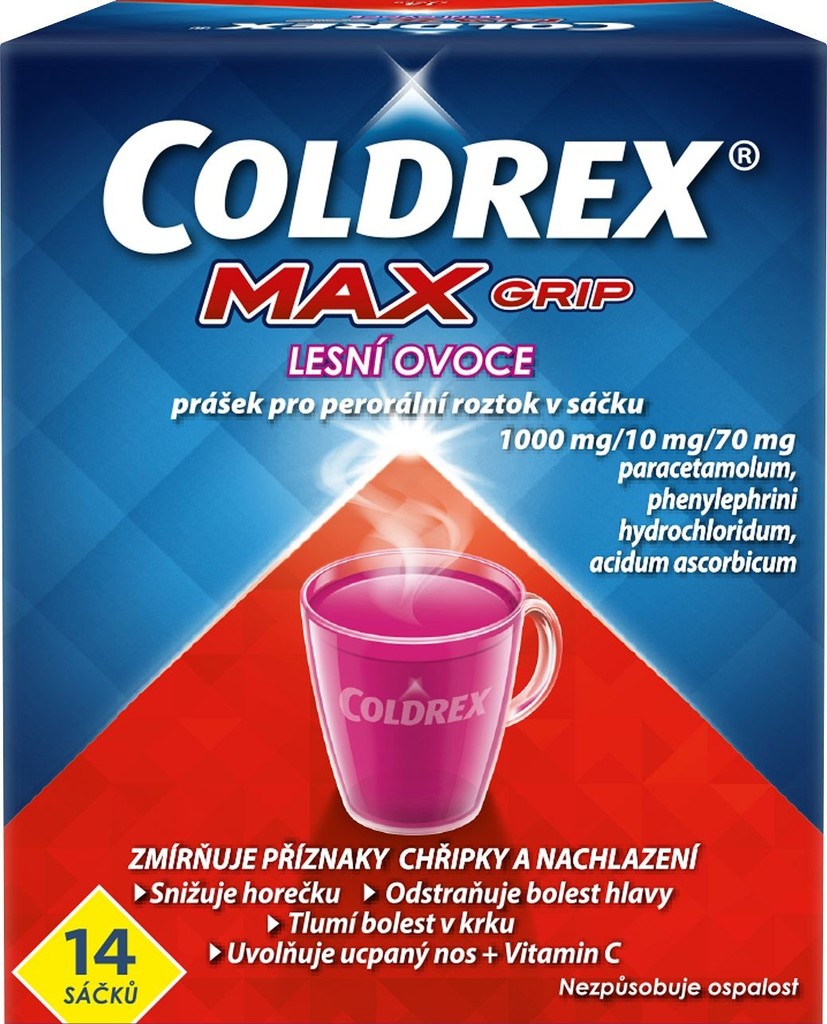 COLDREX MAXGRIP LESNÍ OVOCE POR 1000MG/10MG/70MG POR PLV SOL SCC 14 II