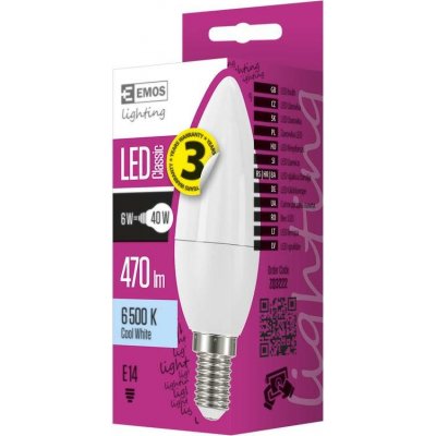 Emos LED žárovka Classic Candle 6W E14 studená bílá – Zboží Živě