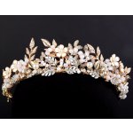 B-T op pozlacená korunka do vlasů s květy perlami a lístky – Zboží Dáma