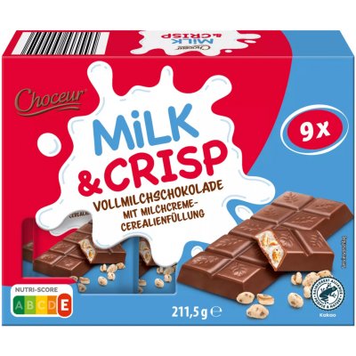 Choceur Milk & Crisp mléčná čokoláda s mléčnou náplní a křupinkami 9 ks 211,5 g – Zbozi.Blesk.cz