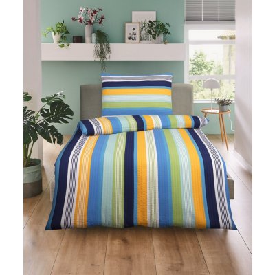 Aaram krep bavlna povlečení linie modrá 140x200 70x90 – Sleviste.cz