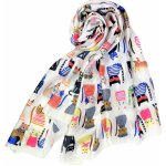 Hedvábná šála s viskózou bílá a barevené kočky a kočičky ve francouzském stylu – Hledejceny.cz