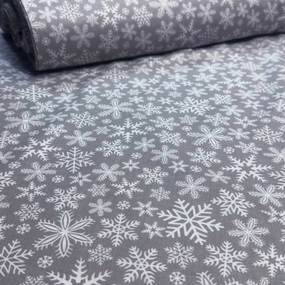 Vánoční bavlněná látka, metráž, šíře 160 cm, Sněhové vločky Bílé na Šedém – Zboží Dáma Vánoční bavlněná látka, metráž, šíře 160 cm, Sněhové vločky Bílé na Šedém – Zboží Dáma