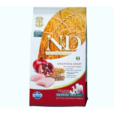 N&D Ancestral Grain Dog Adult Medium & Maxi spelt oats and pomegranate 12 kg – Zboží Mobilmania