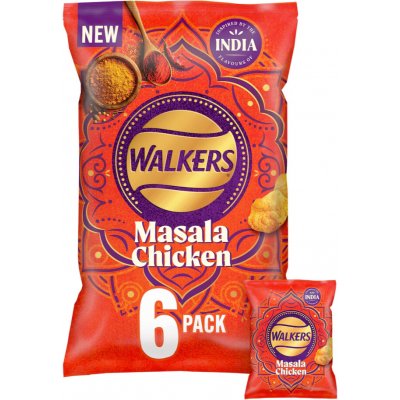 Walkers bramborové chipsy s příchutí kuřete Tikka Masala 6 x 25 g – Zbozi.Blesk.cz
