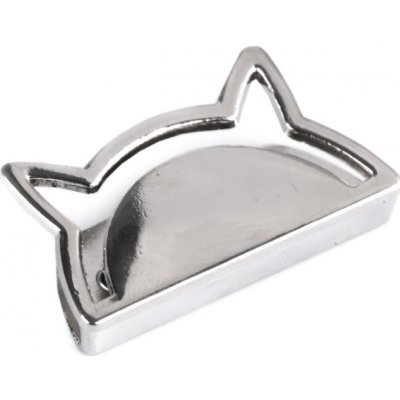 kovový okraj na tašku, peněženku, popruh - kočka - stříbrný