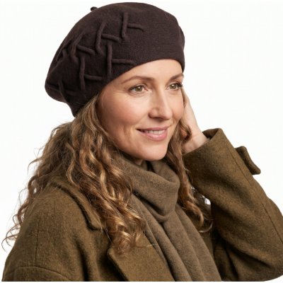 Carlsbad Hat baret pletený hnědý čokoládový s ozdobou – Hledejceny.cz