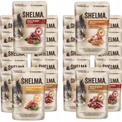Shelma Cat kuřecí hovězí kachní a krůtí 24 x 85 g – Hledejceny.cz