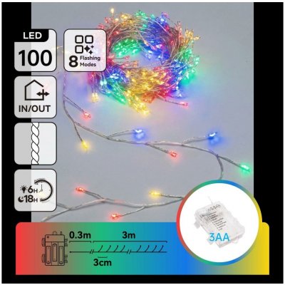 Aigostar B.V. LED Venkovní vánoční řetěz 100xLED/8 funkcí 3xAA 3,3m IP44 multicolor B103033WM – Hledejceny.cz