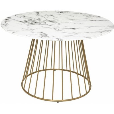 Atmosphera Kulatý jídelní stůl Rayo 120 cm bílý mramor zlatý skleněný do jídelny a obýváku – Zboží Mobilmania