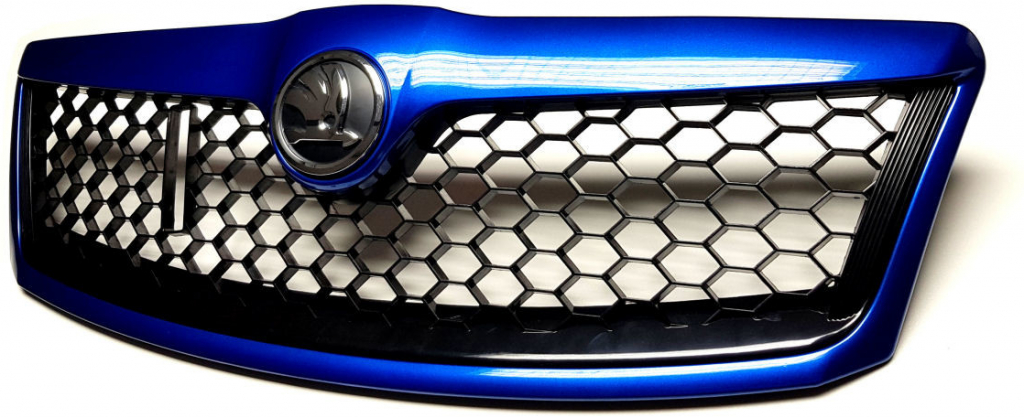Škoda Octavia II Facelift 2009-2013 - kompletní maska chladiče RS honeycomb  design Race Blue vč. originálního znaku od 3 999 Kč - Heureka.cz