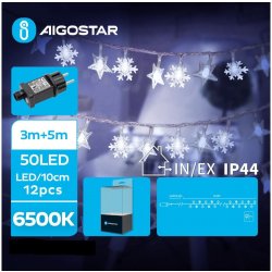 Aigostar LED Venkovní vánoční řetěz 50xLED 8 funkcí 8m IP44 studená bílá | AI0469