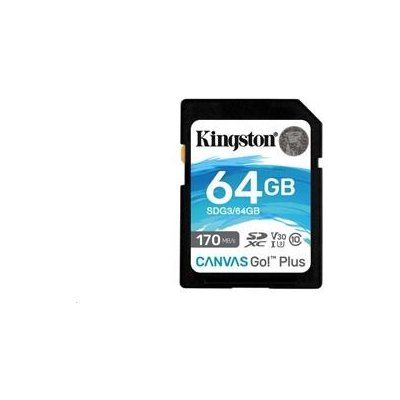 Kingston SDXC karta 64GB SecureDigital Canvas Go! Plus (SDXC) Card, 170R 70W Class 10 UHS-I U3 V30