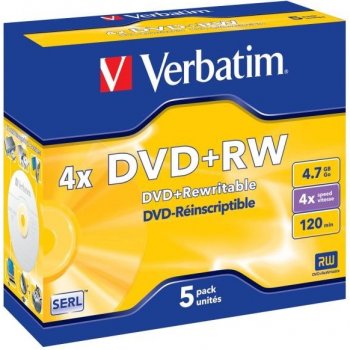 Verbatim DVD+RW 4,7GB 4x, jewel, 5ks (43229)